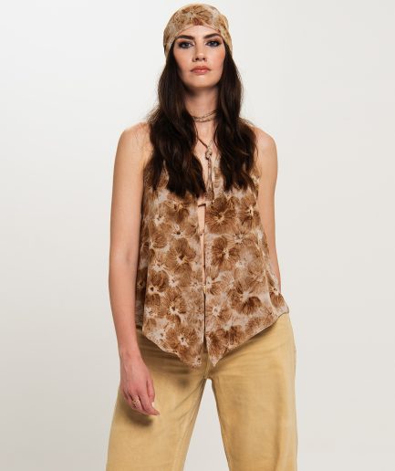 FLOS TOP + STOLA MULTIFUNZIONE ROSES BROWN PRINT
